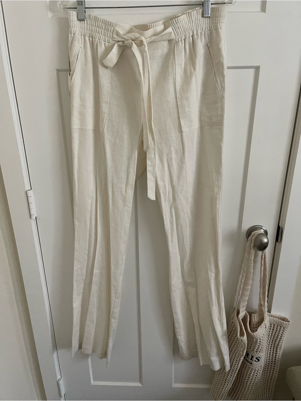 Have Cream Drawstring Linen-Blend Wide Leg Pants